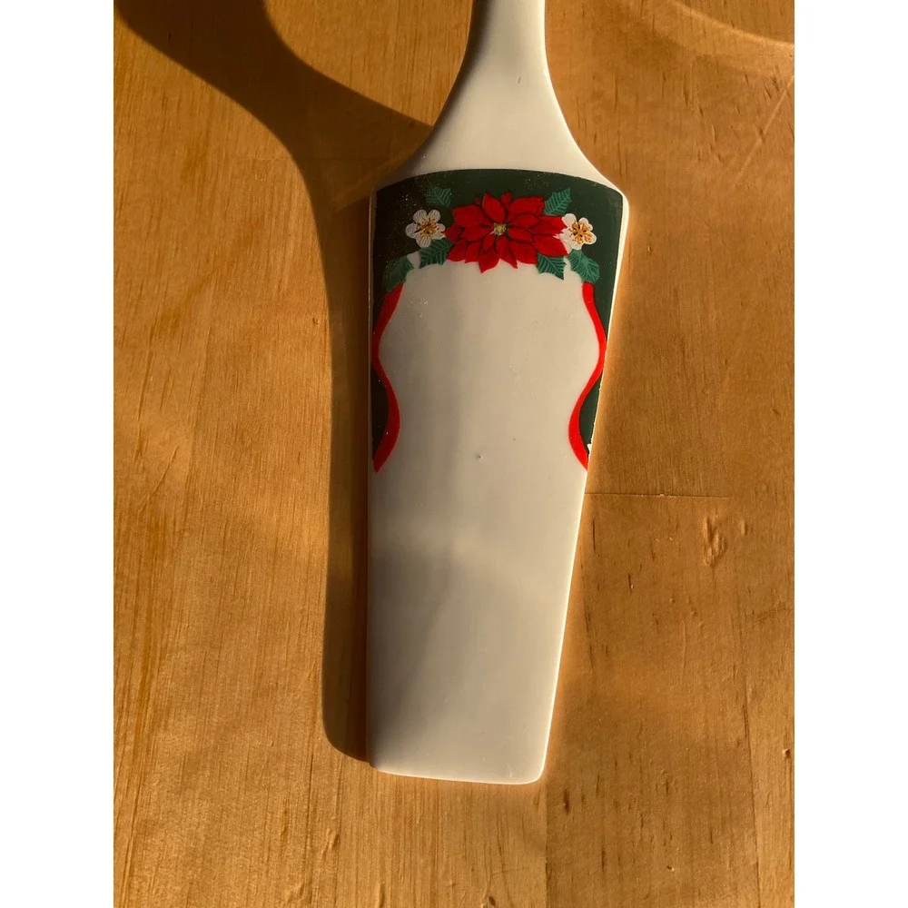 Vintage Ceramic Christmas Poinsettia Cake Pie Server Holiday Serving Utensil